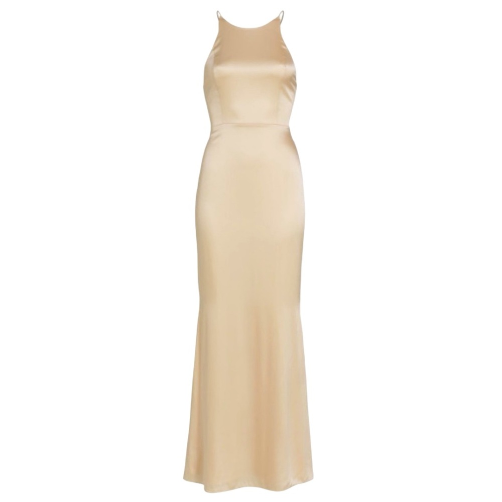 NWT Alice + Olivia Stretch Silk Fishtail Champagne Gown Dress Size 4